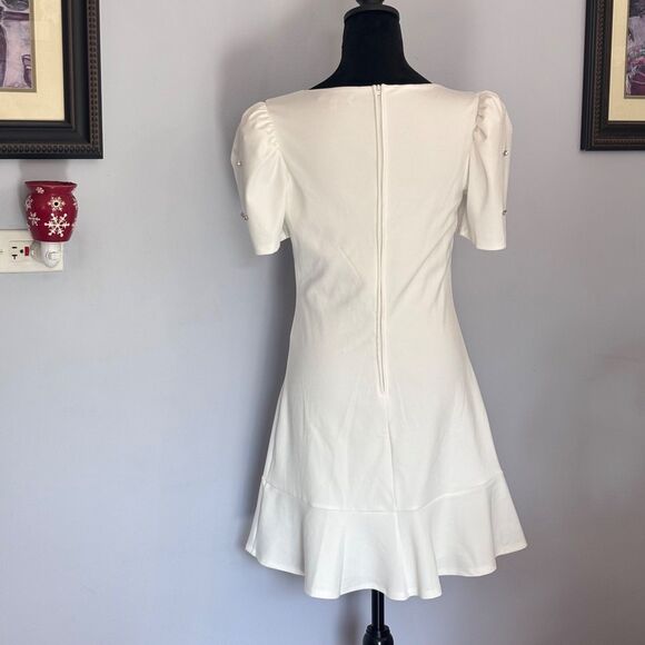 Crystal Doll Women's White Jewel Embellished Dress Juniors Puff-Sleeve Size S - Picture 2 of 16